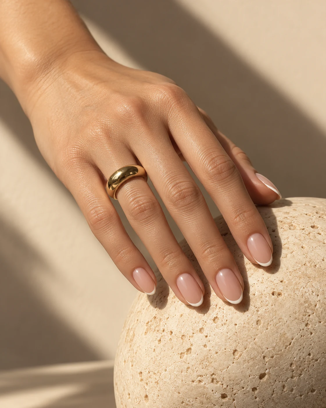 Editorial-Inspiration: zarte French Nails im warmen Sonnenlicht